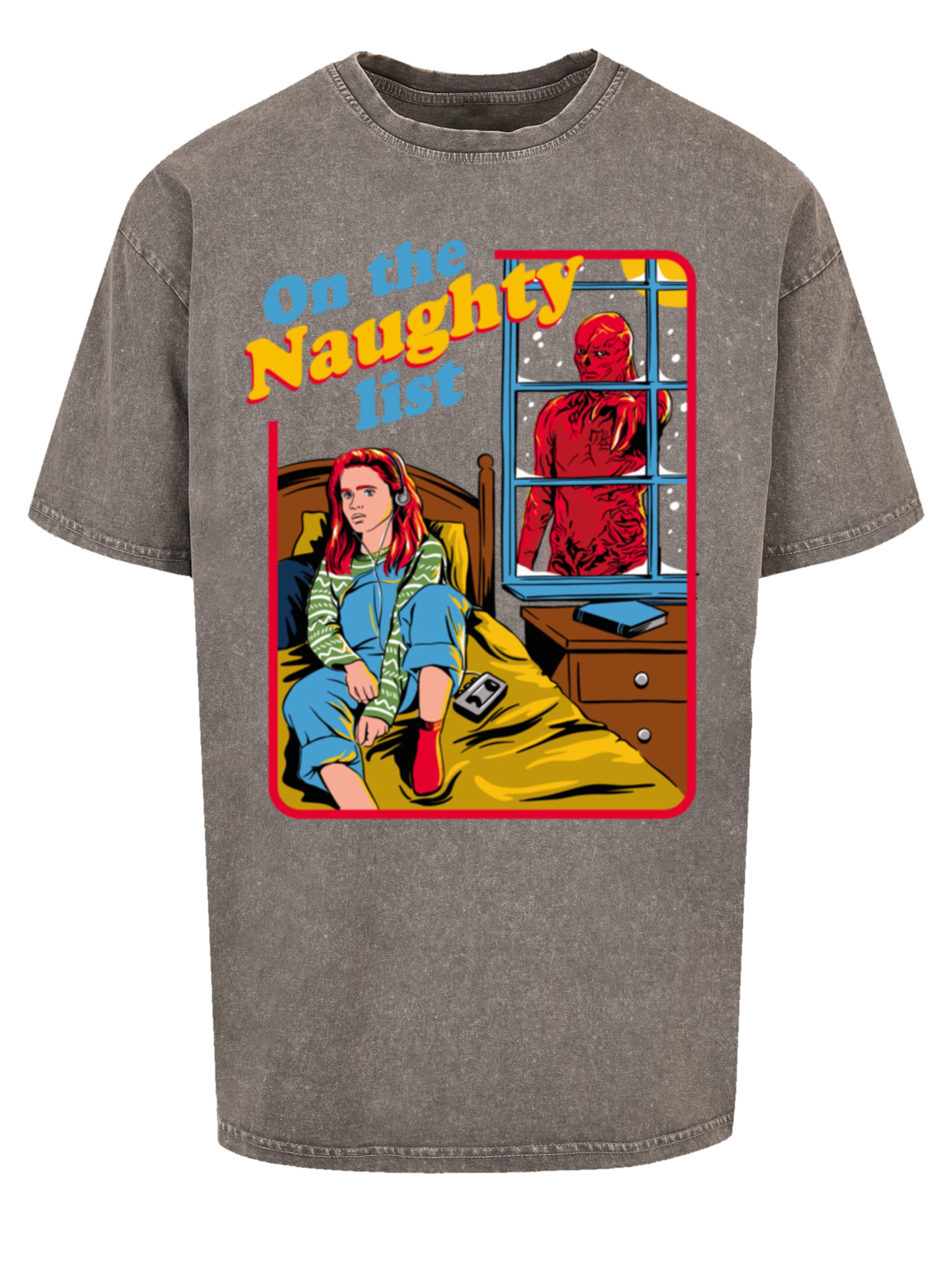 F4NT4STIC T-Shirt 'Stranger Things Naughty List Netflix TV Series' in Grau: Vorderseite