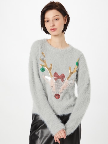 VERO MODA Пуловер 'Jolly Deer' в сиво: отпред