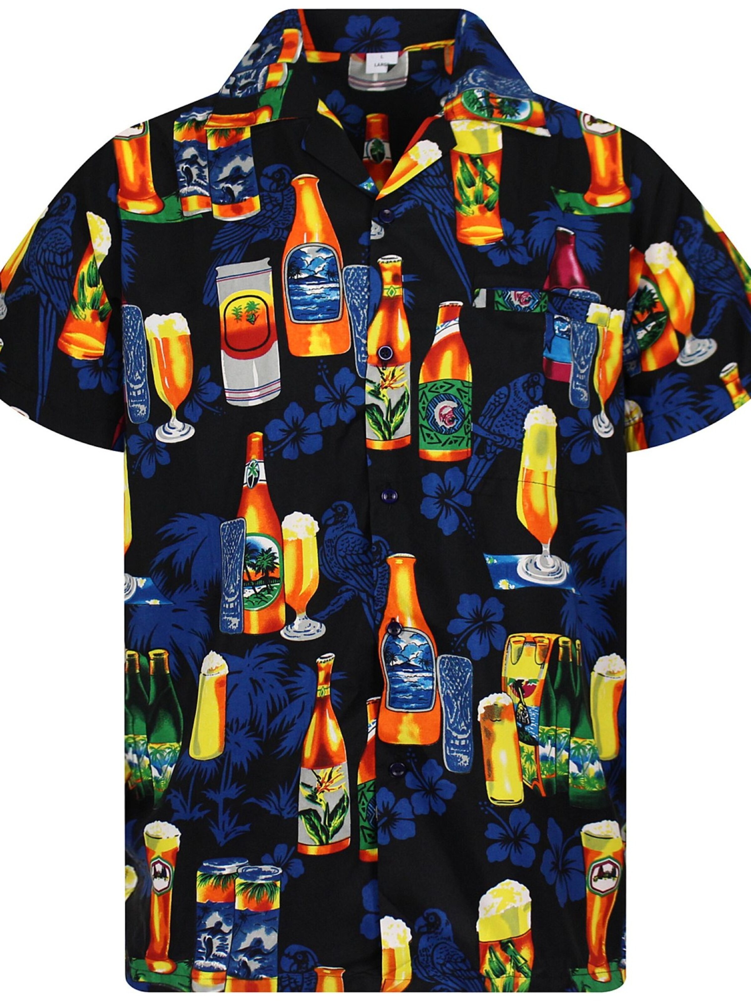King Kameha Shirt 'Beerbottle' in Zwart