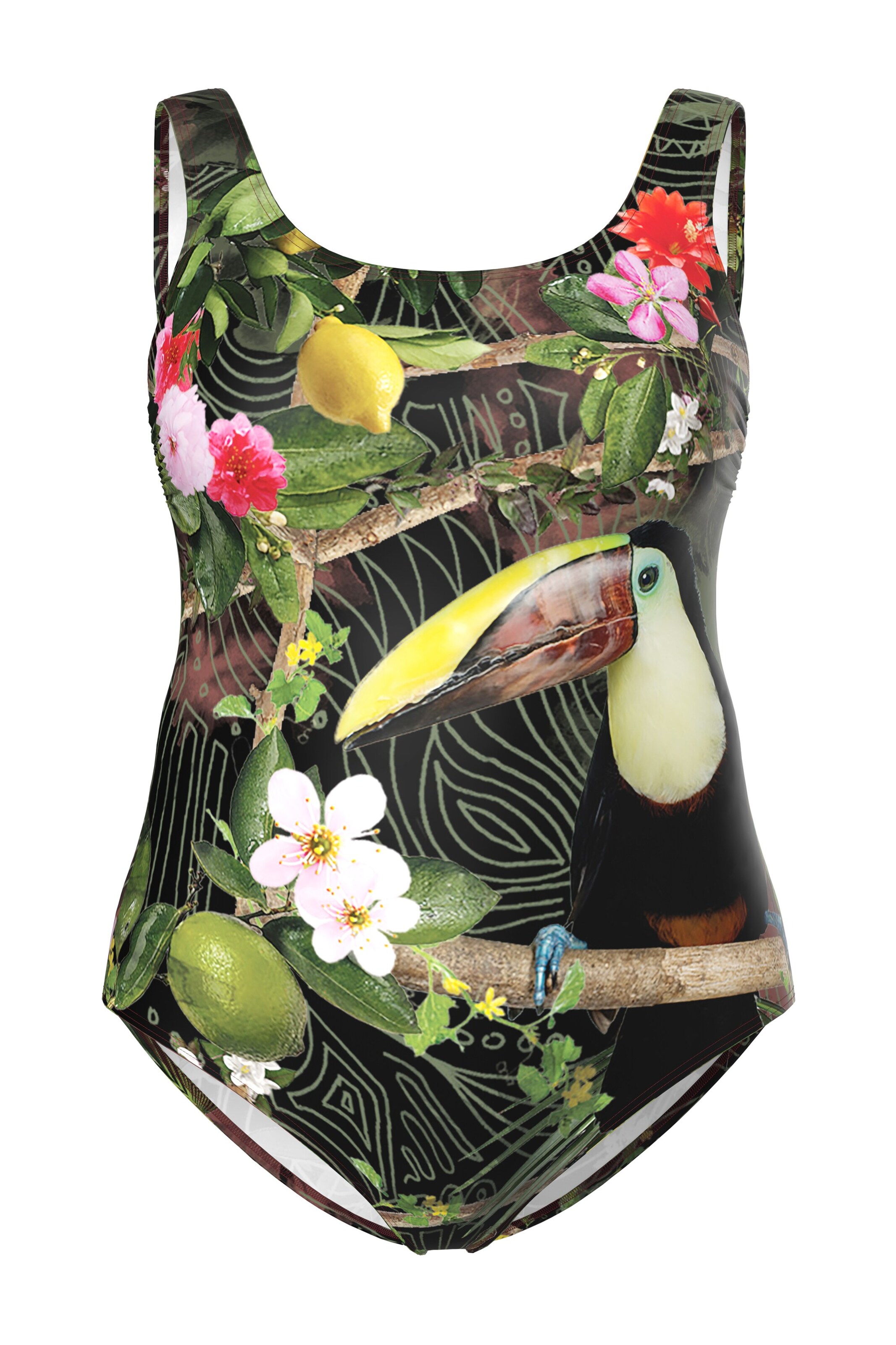 Ulla Popken Bustier Badeanzug in Schwarz: Vorderseite