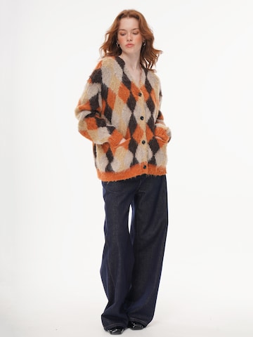 yoligex Pullover 'V-neck Argyle Knit Cardigan - Orange'‌‌‌‌‌‌‌‌‌ in Orange