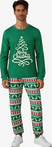 KoJooin Pajamas long 'Herren Set Weihnachten Pyjama Langarm Rundhals Rentier Muster Homewear' in Green: front