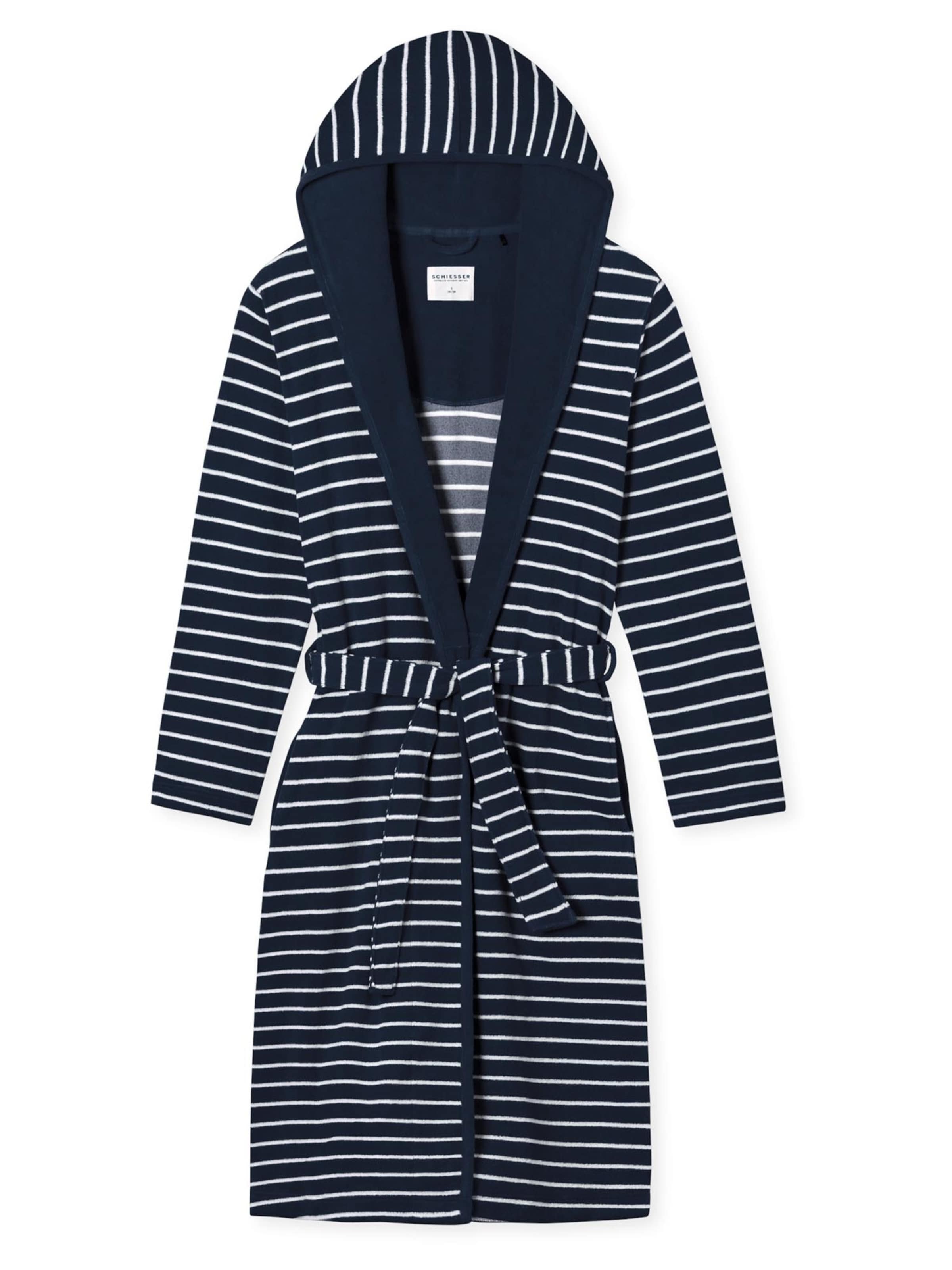 SCHIESSER Bademantel lang 'Feather Terry'‌‌‌‌‌‌‌‌‌ in Blau: Vorderseite