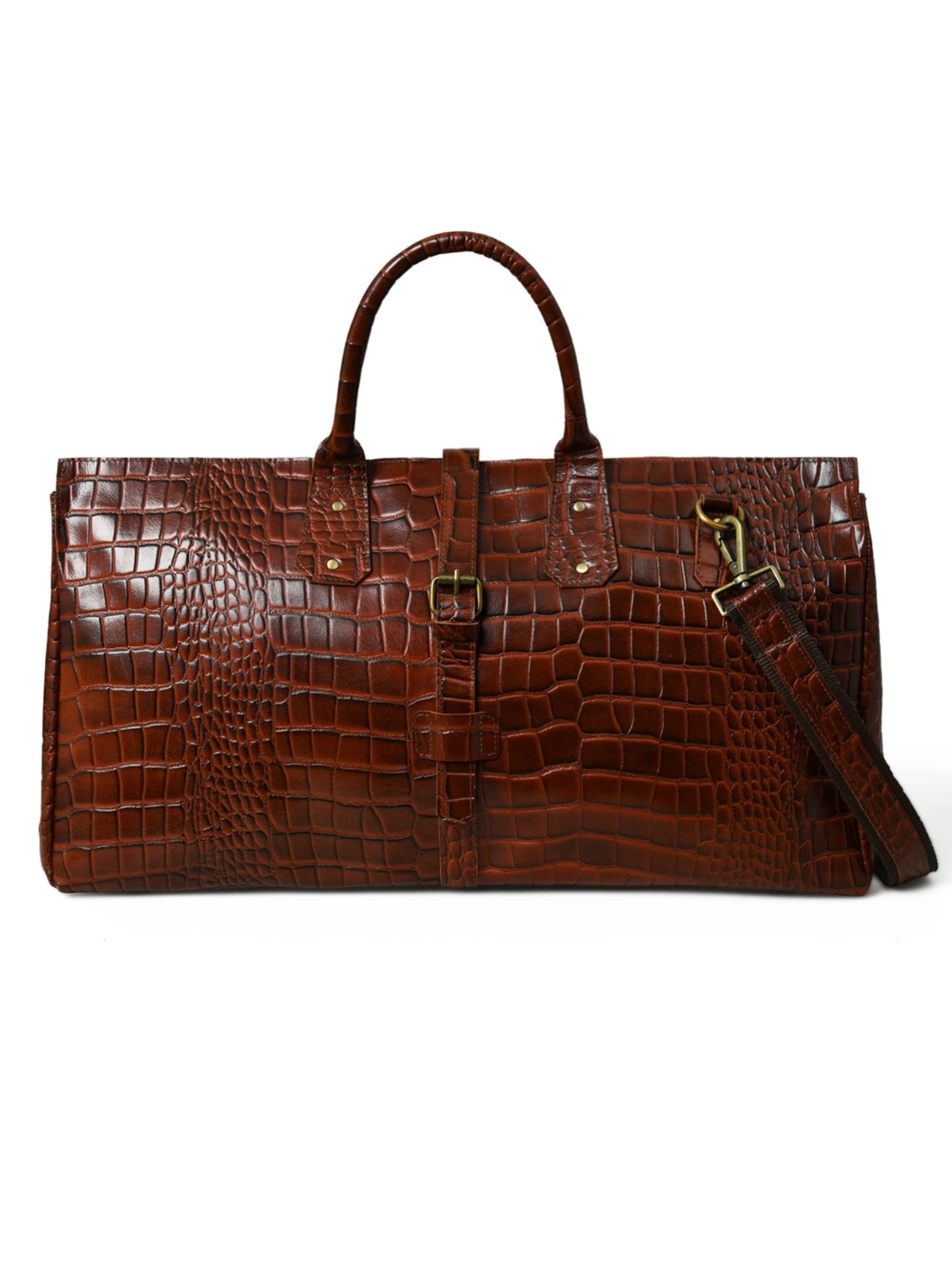 Ella Eisvogel Weekender 'Leder Reisetasche mit Krokoprägung in Braun'‌‌‌ in Braun: Vorderseite