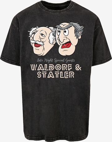 F4NT4STIC Shirt 'Disney Muppets Late Night Waldorf & Statler' in Zwart: voorkant