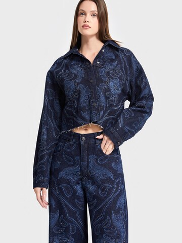 IT'S BASIC Between-season jacket 'Rhinestone Printed Denim Jacket' in Blue: front