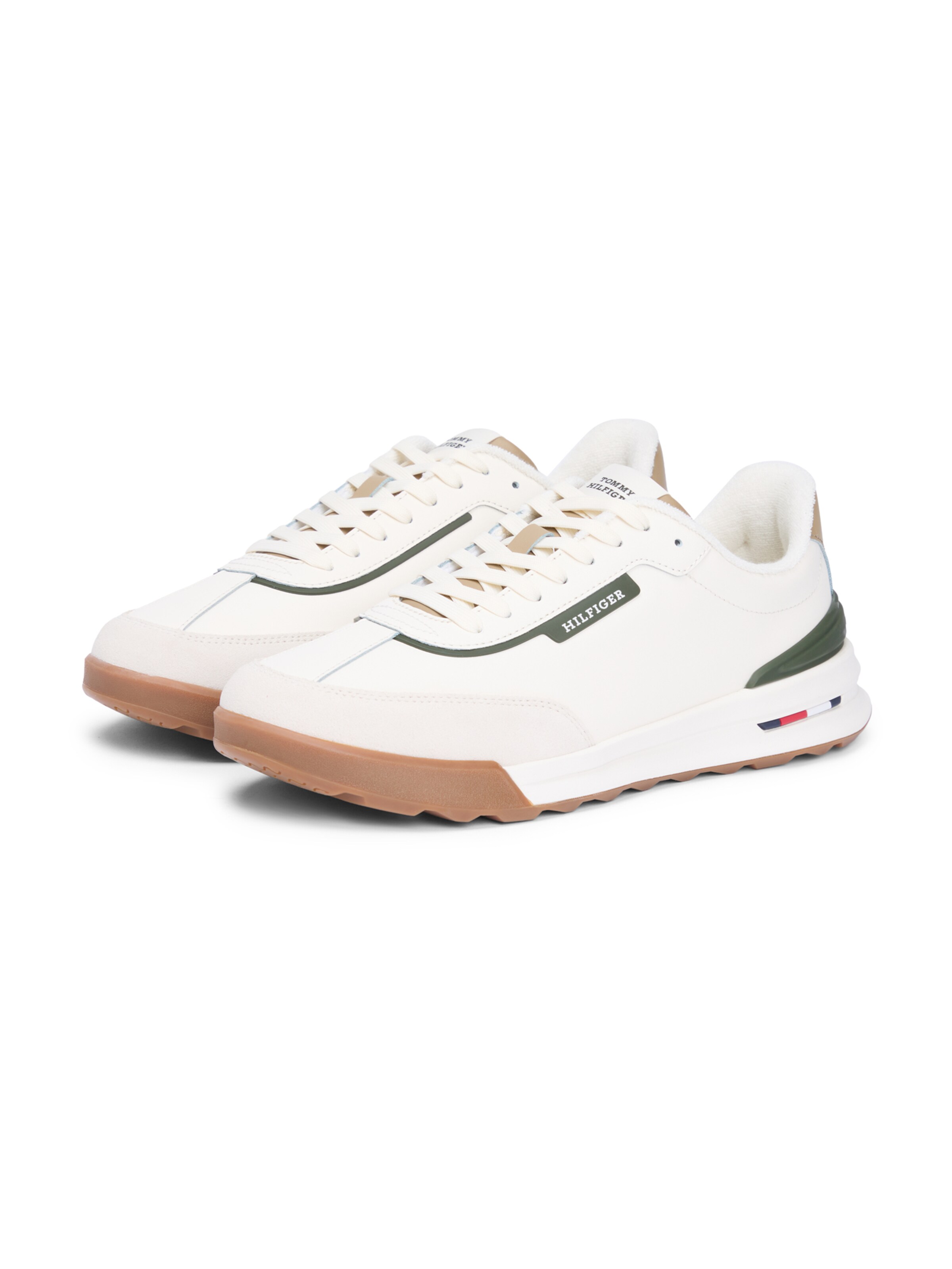 TOMMY HILFIGER Sneakers laag 'RETRO' in de kleur Camel / Ecru / Lichtbeige / Olijfgroen, Productweergave