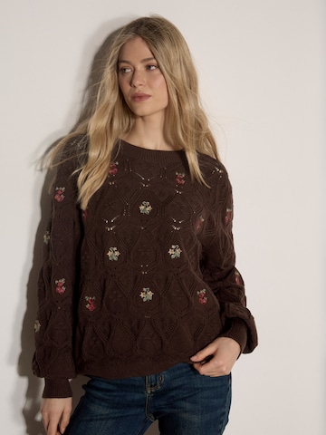 Apricot Pointelle Knit Floral Embroidered Jumper ' ' in Braun: Vorderseite