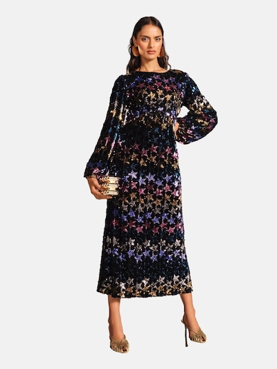 love & roses Robe en bleu / or / rose / noir, Vue avec produit