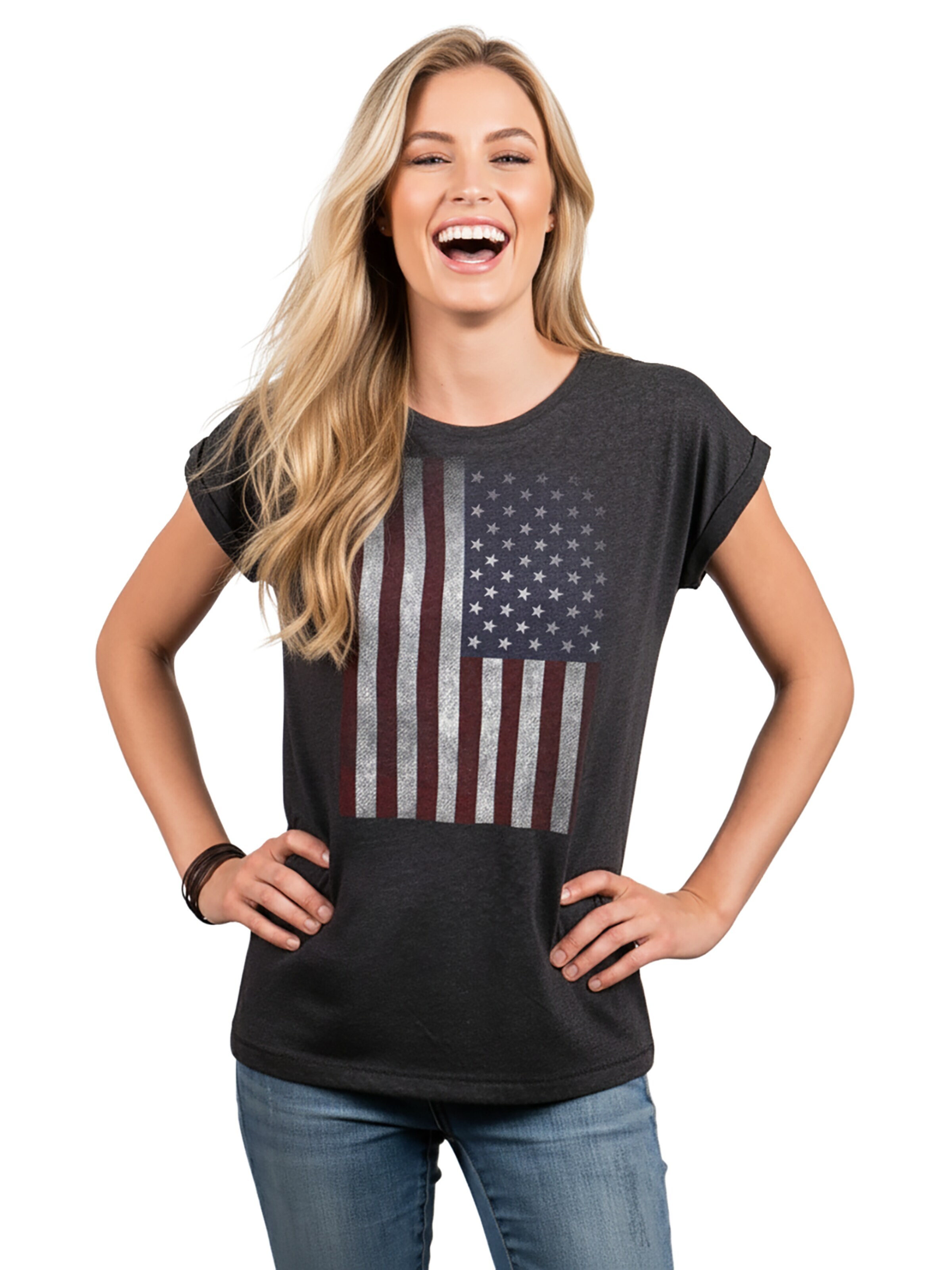 MAKAYA Shirt 'USA Flagge' in Grey