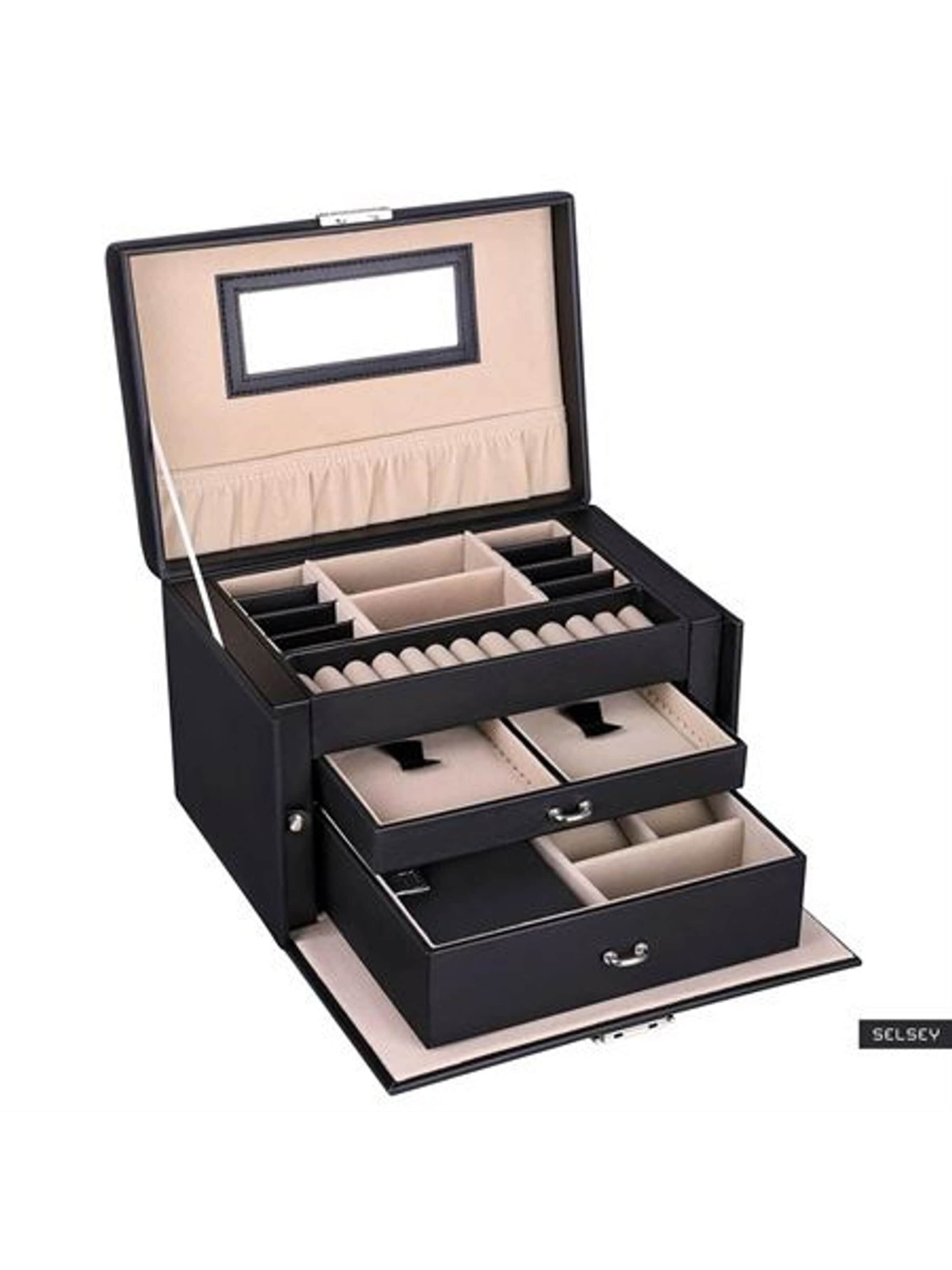 UNIQ BeautyOrganizator nakita 'Luna XL Leather jewellery box with 20 compartments - Black' - crna boja: prednji dio