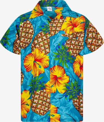 King Kameha Shirt 'Pineapple Hibiscus' in Blau: Vorderseite