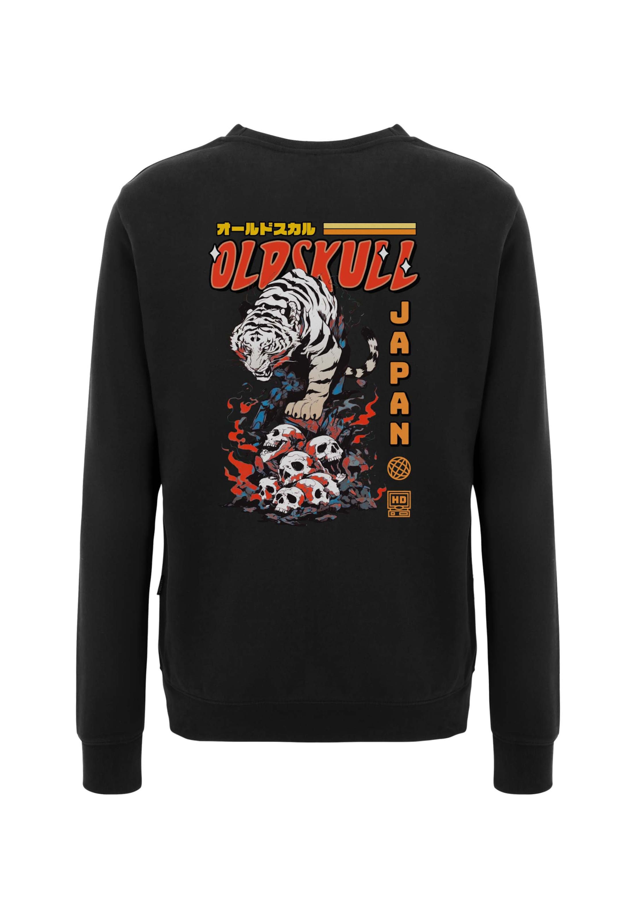 Oldskull Sweatshirt 'Xtreme Tattoo Tiger Skull' in Schwarz: Vorderseite