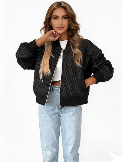 KoJooin Between-Season Jacket 'Damen Jacke Bomberjacke Stehkragen Reißverschluss Langarm Lässige Streetwear' in S in Black, Item view