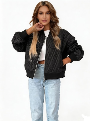 KoJooin Übergangsjacke 'Damen Jacke Bomberjacke Stehkragen Reißverschluss Langarm Lässige Streetwear' in Schwarz: Vorderseite