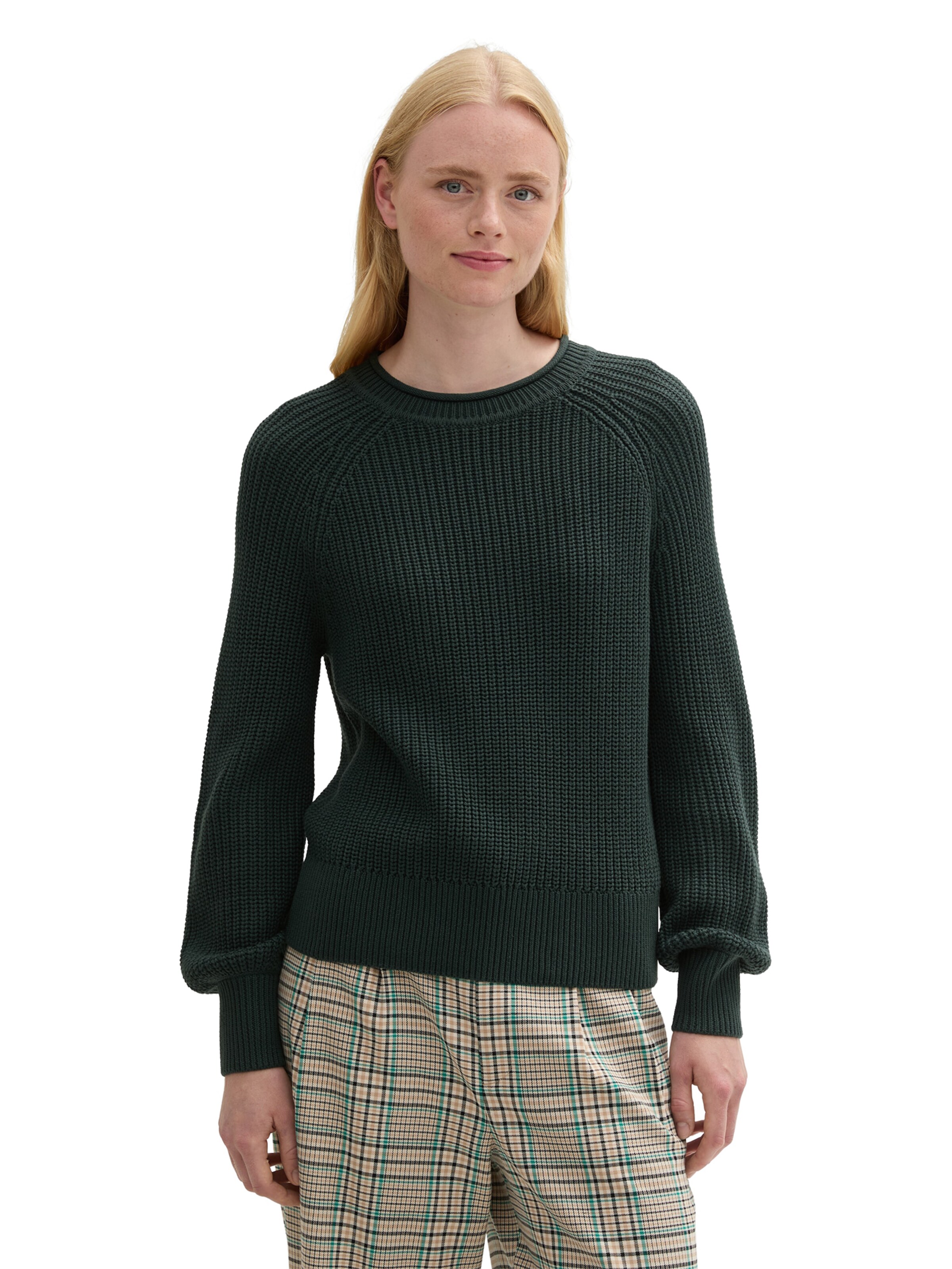 TOM TAILOR DENIM Sveter - Zelená: predná strana