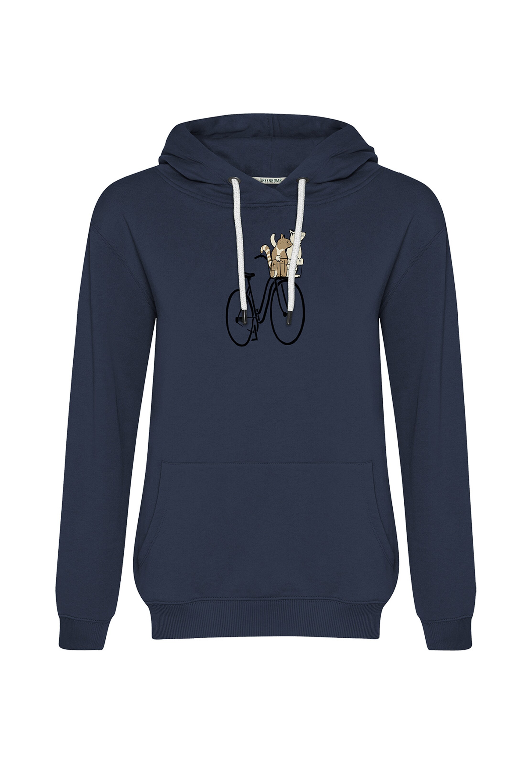 Felpa 'Bike Cats Basket' di GREENBOMB in blu: frontale