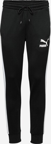 PUMA Tapered Workout Pants 'Iconic T7' in Black: front