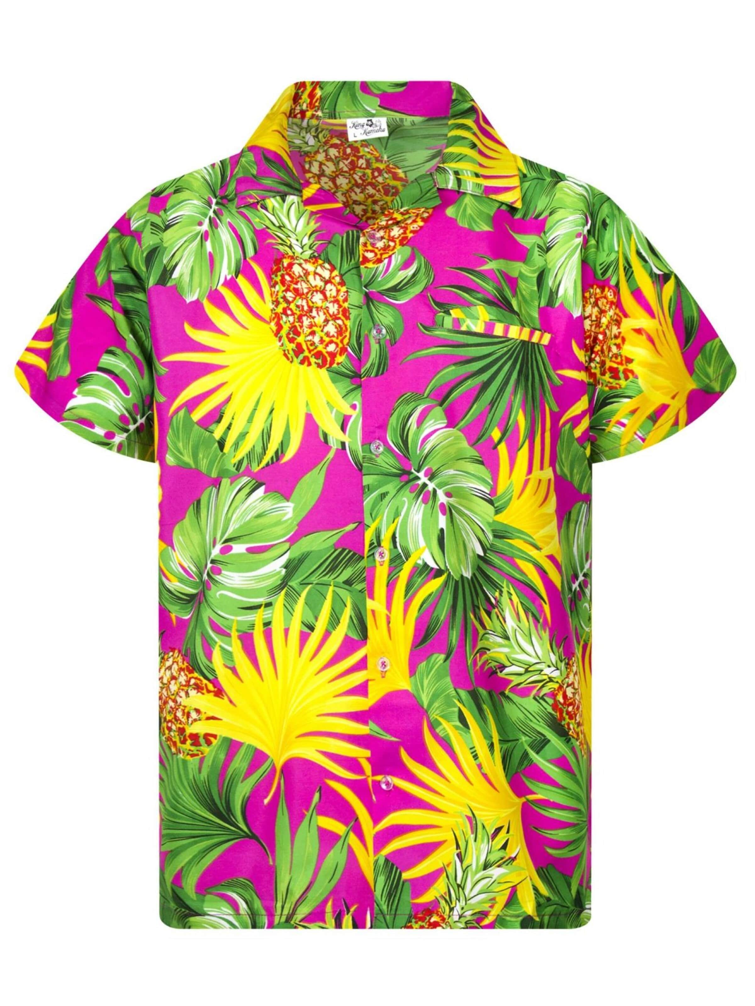King Kameha Regular fit Overhemd 'Pineapple Leaves' in Roze: voorkant