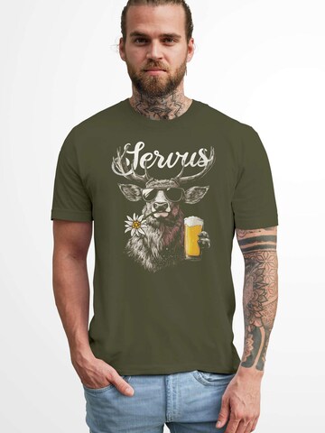 Neverless Shirt 'Servus 3 Bier' in Green