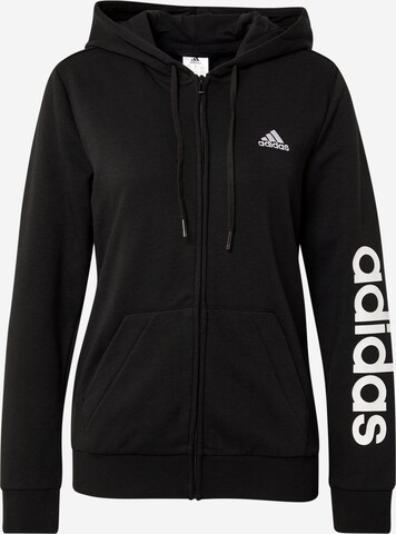 ADIDAS SPORTSWEAR Athletic Zip-Up Hoodie 'Essentials Logo ' in Black: front