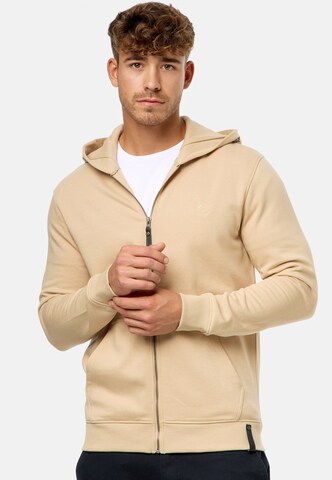 INDICODE JEANS Sweatvest ' Mobil ' in Beige: voorkant