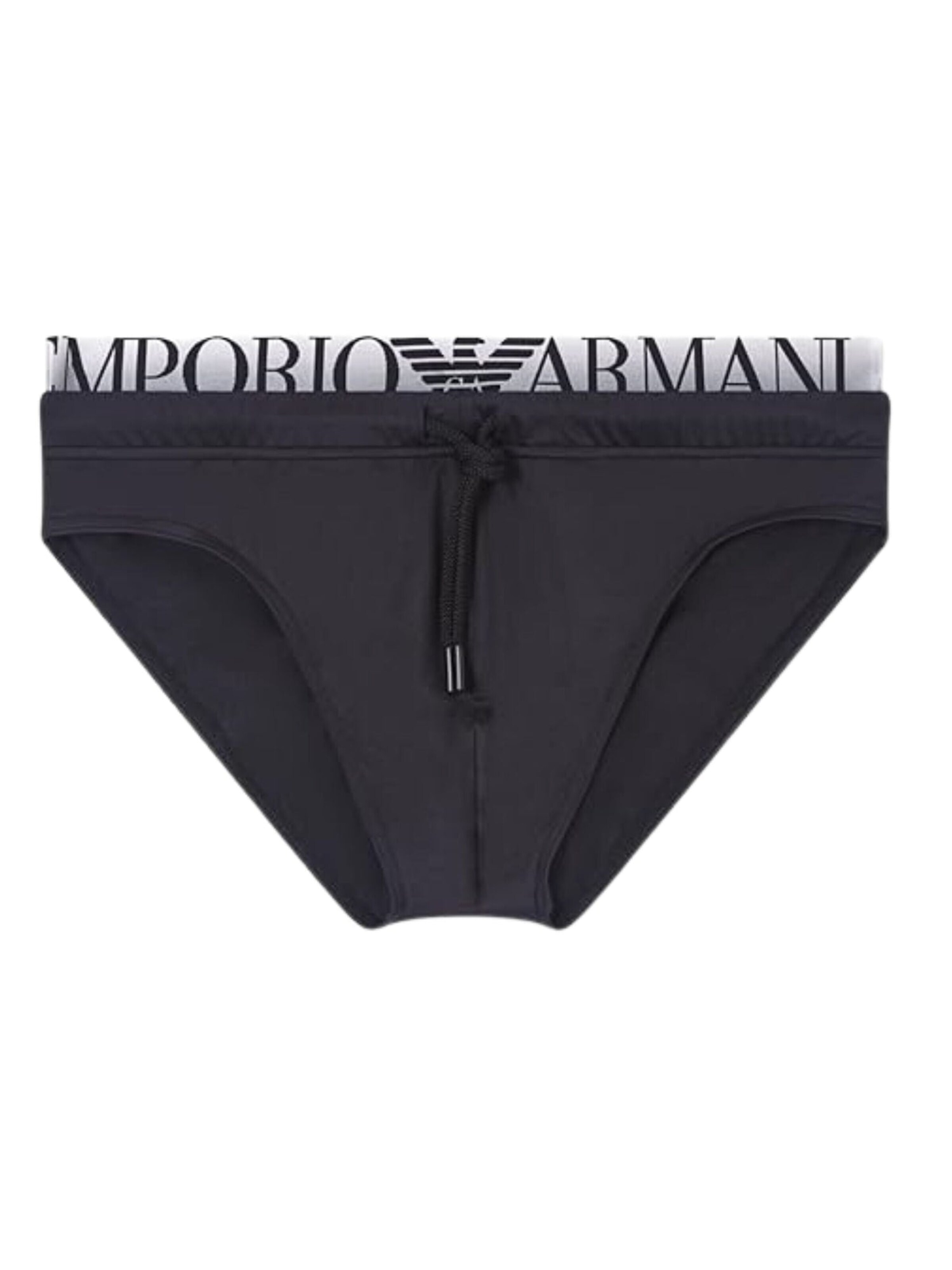 Maillot de bain 'Black swimming trunks with drawstring and jacquard logo' Emporio Armani en noir : devant