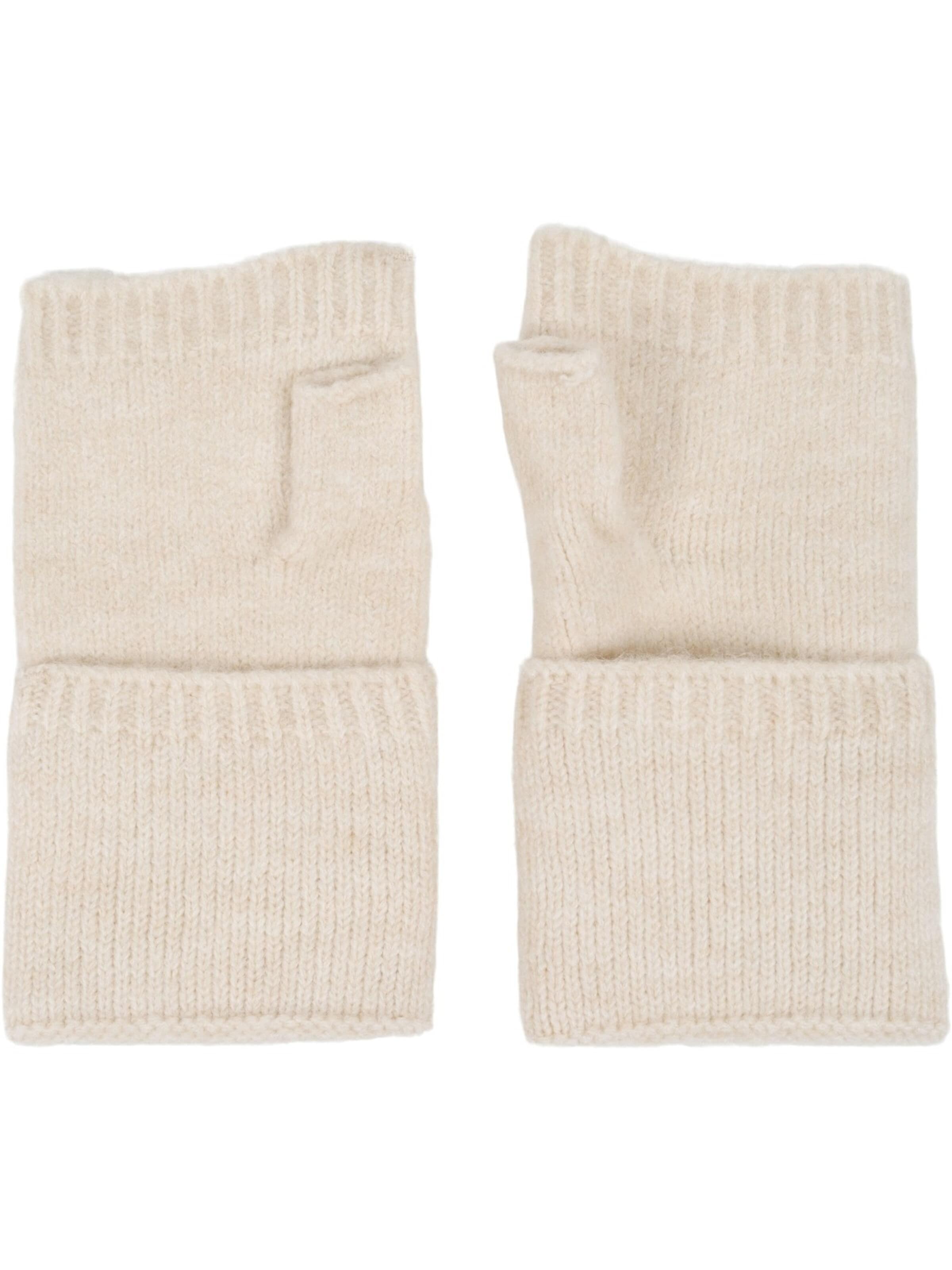 styleBREAKER Fingerless Gloves 'Fingerlose Strickhandschuhe Einfarbig' in Beige: front