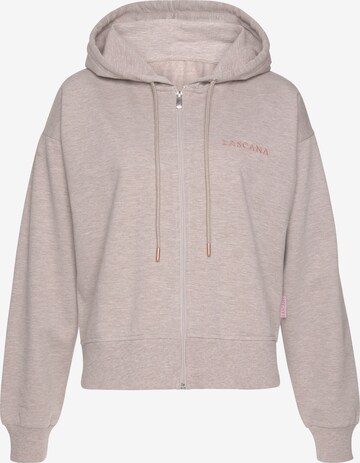 LASCANA Zip-Up Hoodie in Beige: front