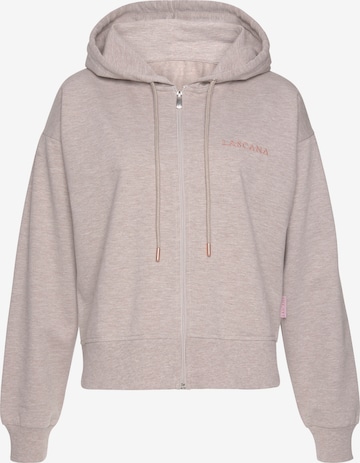 LASCANA Zip-Up Hoodie in Beige: front