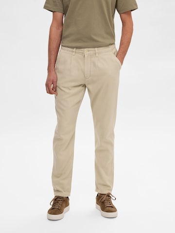 Effilé Pantalon chino 'Jax' SELECTED en beige : devant