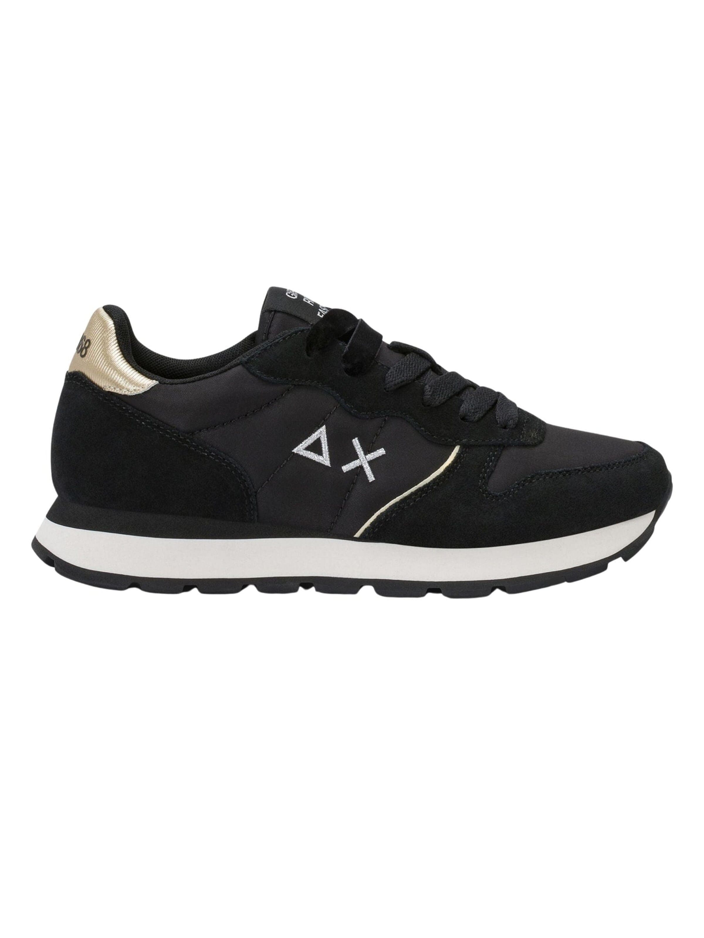 SUN68 Sneakers laag 'Sneaker Ally Gold Silver in black/medium grey suede and nylon' in Zwart: voorkant