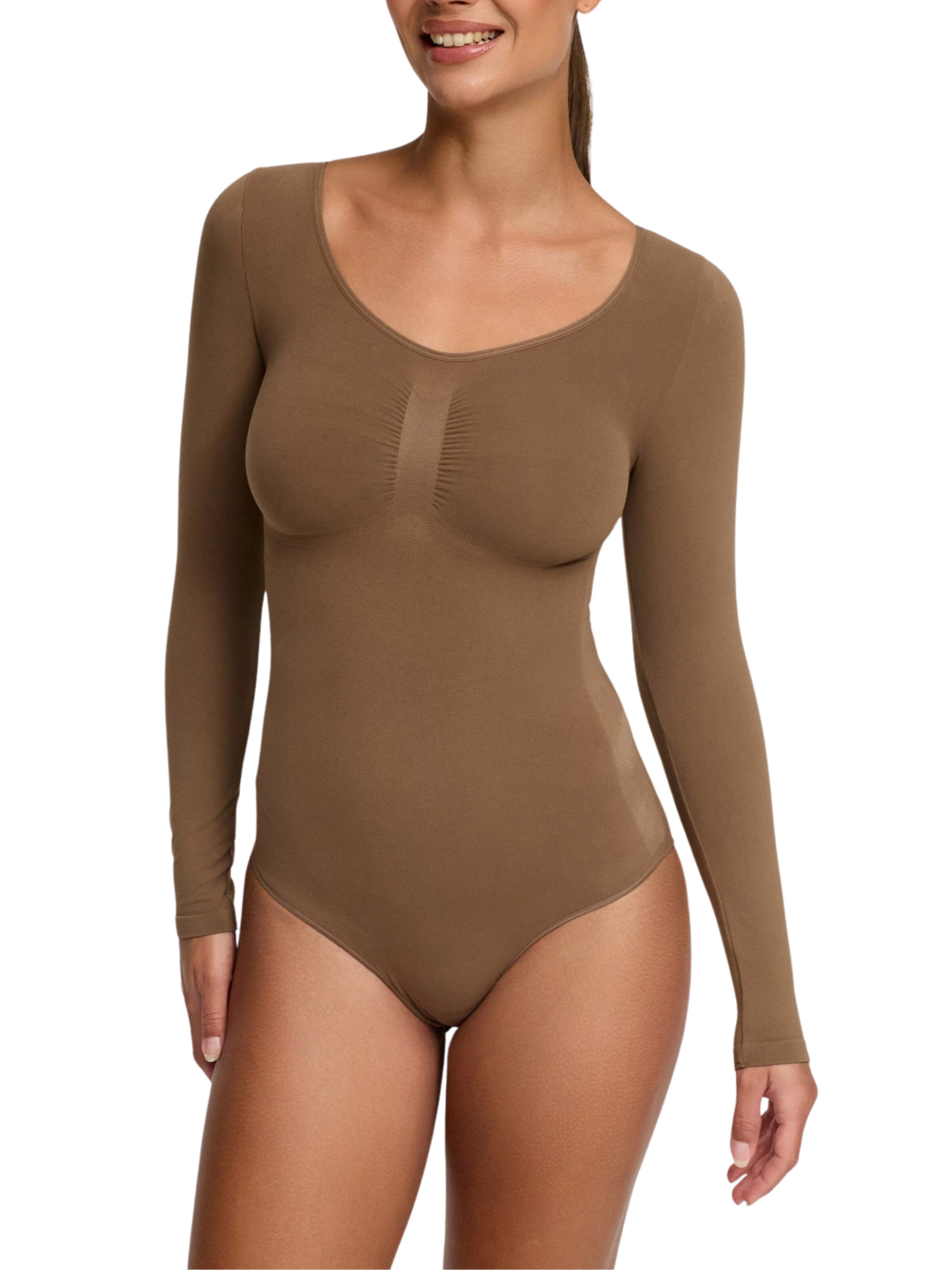 Body modelant 'Bodysuit Sculpting Shapewear Longsleeve mit String' cfab (formerly creamy fabrics) en marron : devant