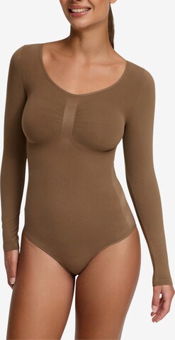 Body modelant 'Bodysuit Sculpting Shapewear Longsleeve mit String' cfab (formerly creamy fabrics) en marron : devant