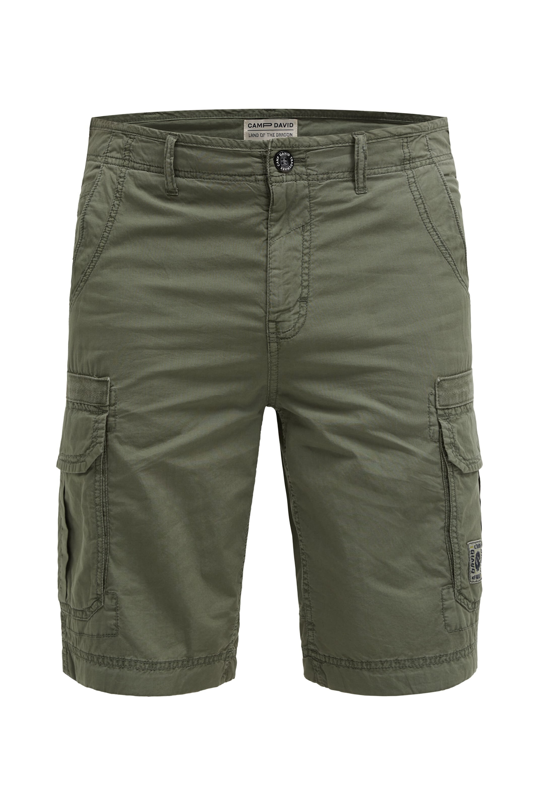 CAMP DAVID Regular Cargo Shorts mit tonigen Tapes in Grün: Vorderseite