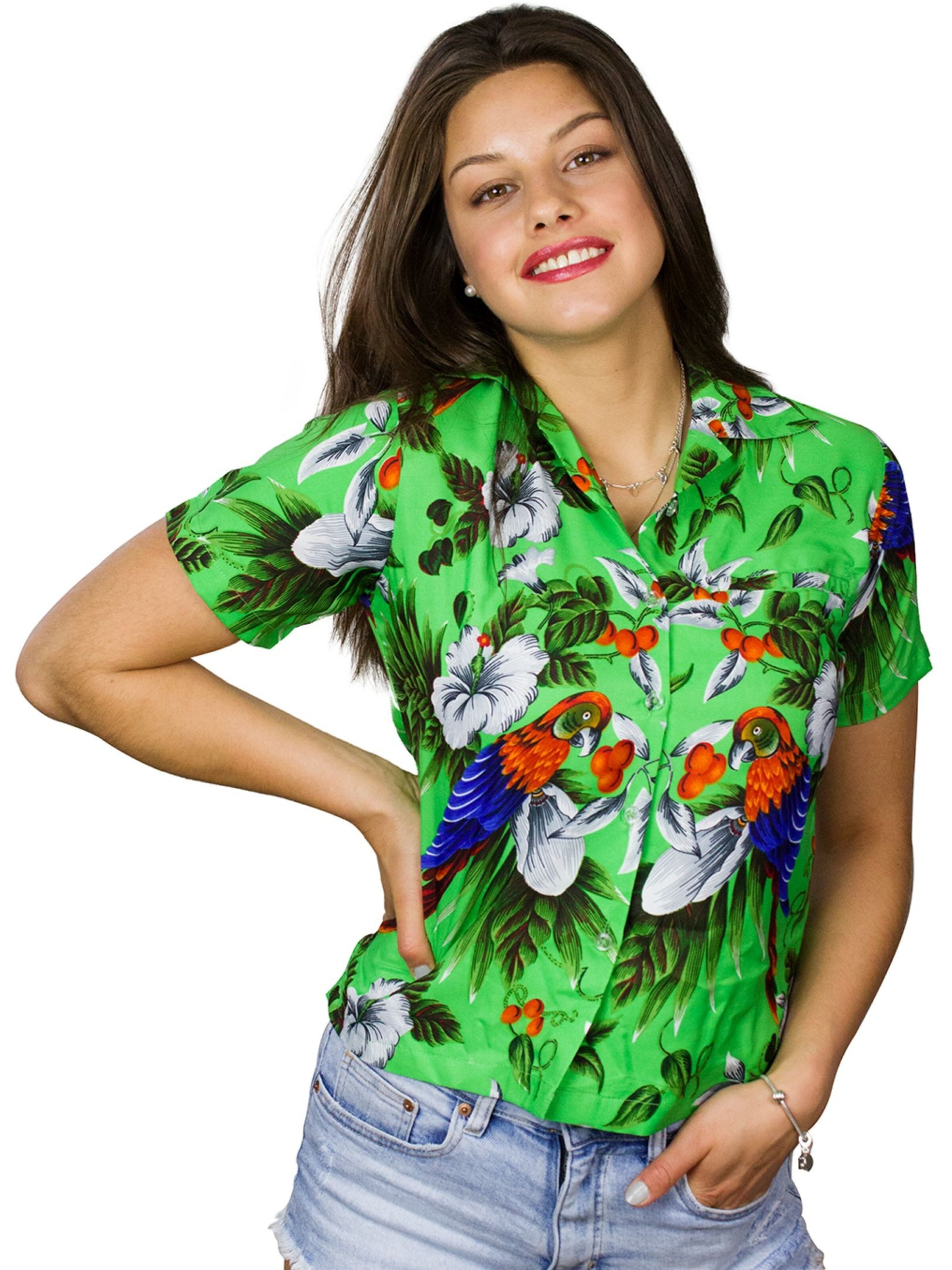 King Kameha Blouse 'Cherryparrot' in Green