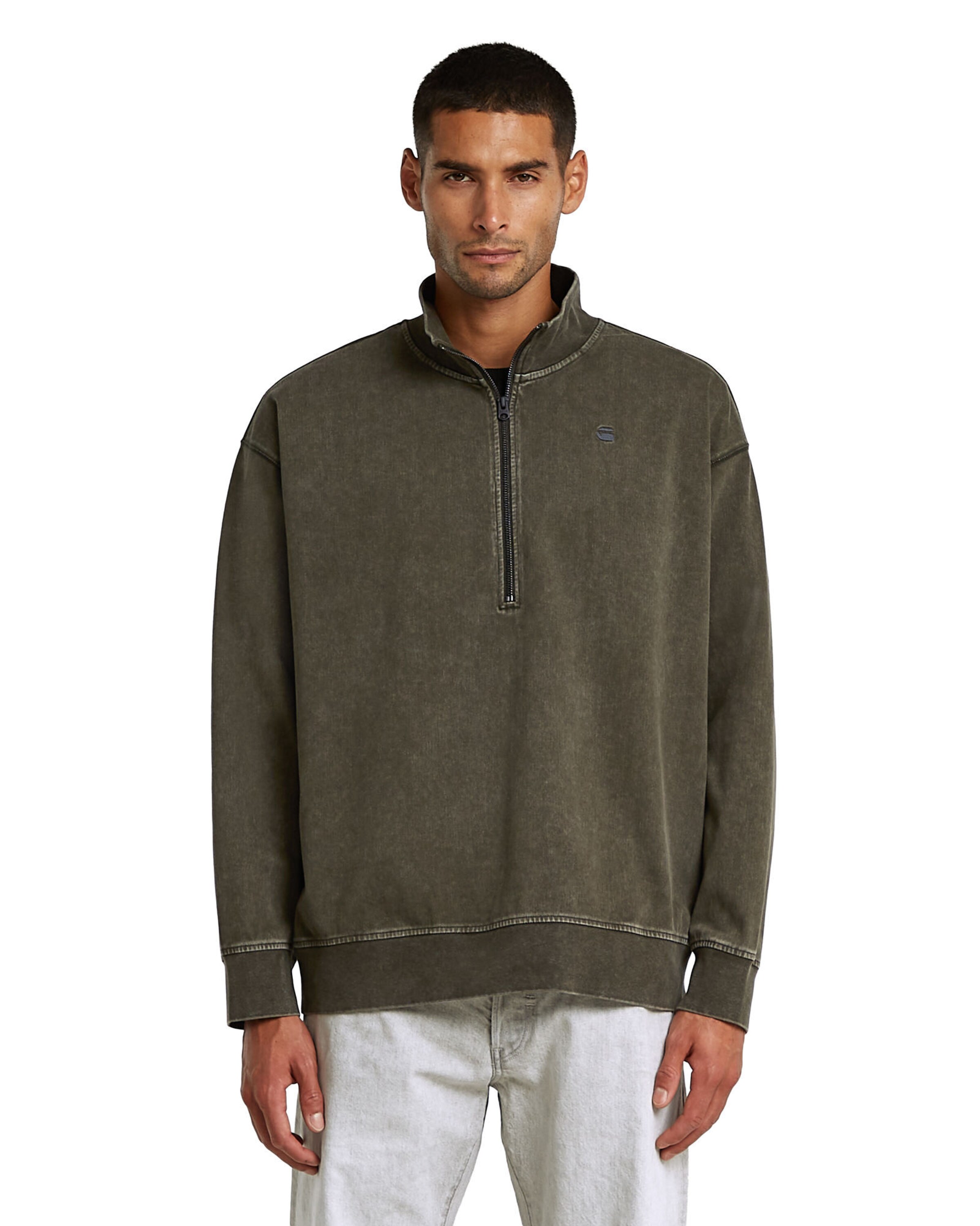 G-STAR Sweats-Sweater 'Washed HB Relaxed Half Zip ' in Grau: Vorderseite