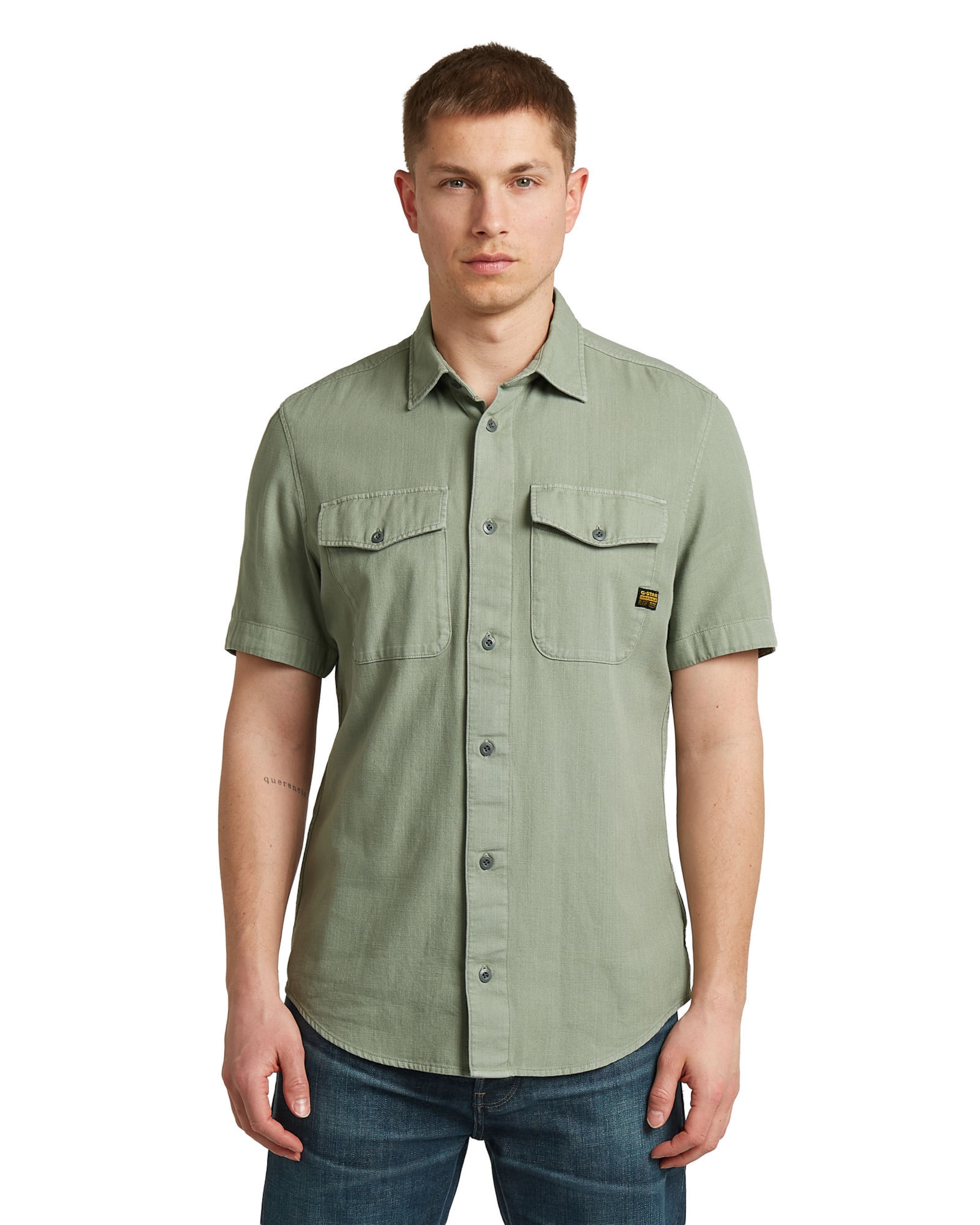 G-STAR Slim Fit Shirts - 'Marine Slim Shirt' in Grün: Vorderseite