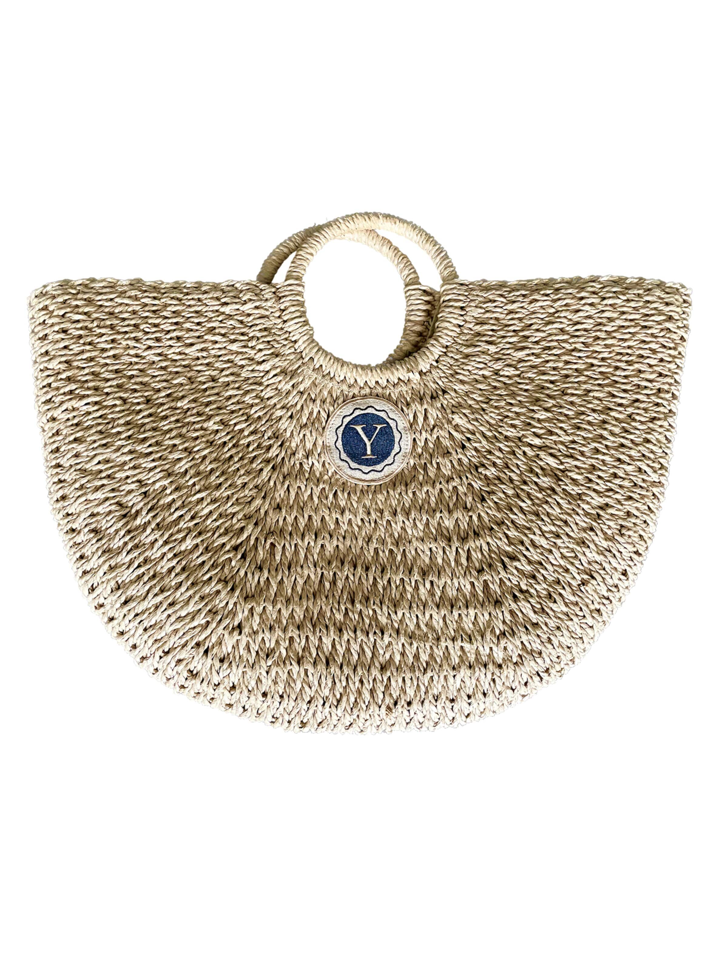 YVES Hamburg Beach Bag 'Handwoven Raffia Beach Natural Beige' in Beige: front