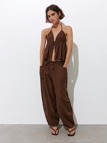 Pull&Bear Široký strih Nohavice - Hnedá