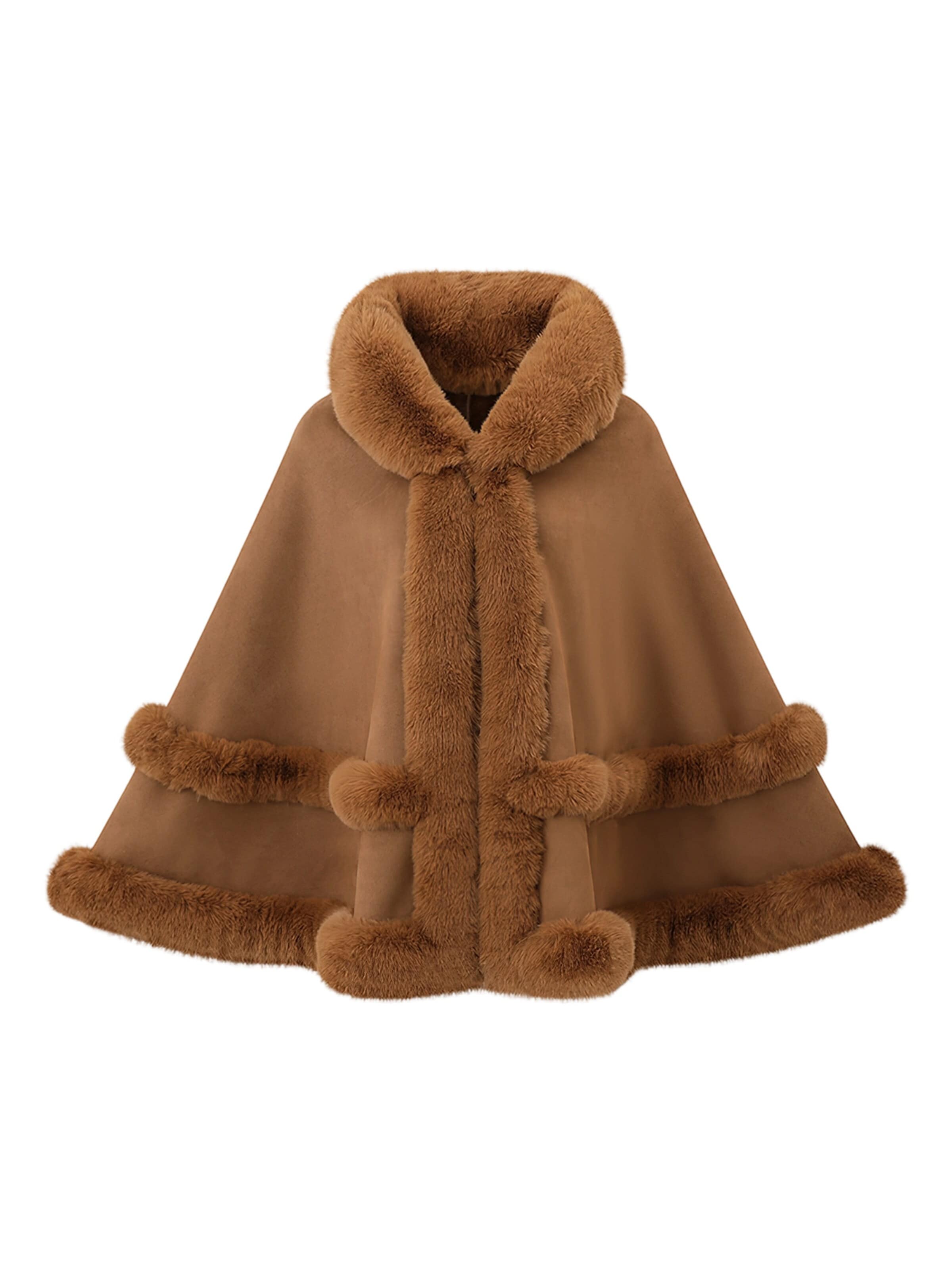 Magicshe Cape 'Winter Cape Poncho mit Kunstfell'‌‌‌‌ in Braun: Vorderseite
