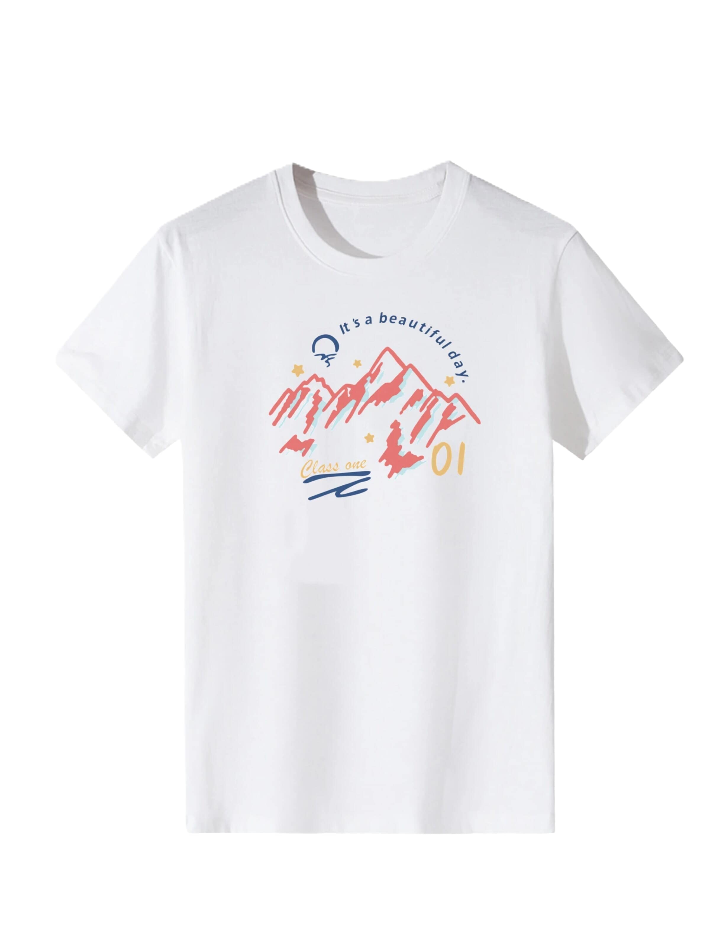 T-shirt 'Women Pink Watercolor Mountain Scenery Print T-Shirt' LapaPlus en blanc : devant