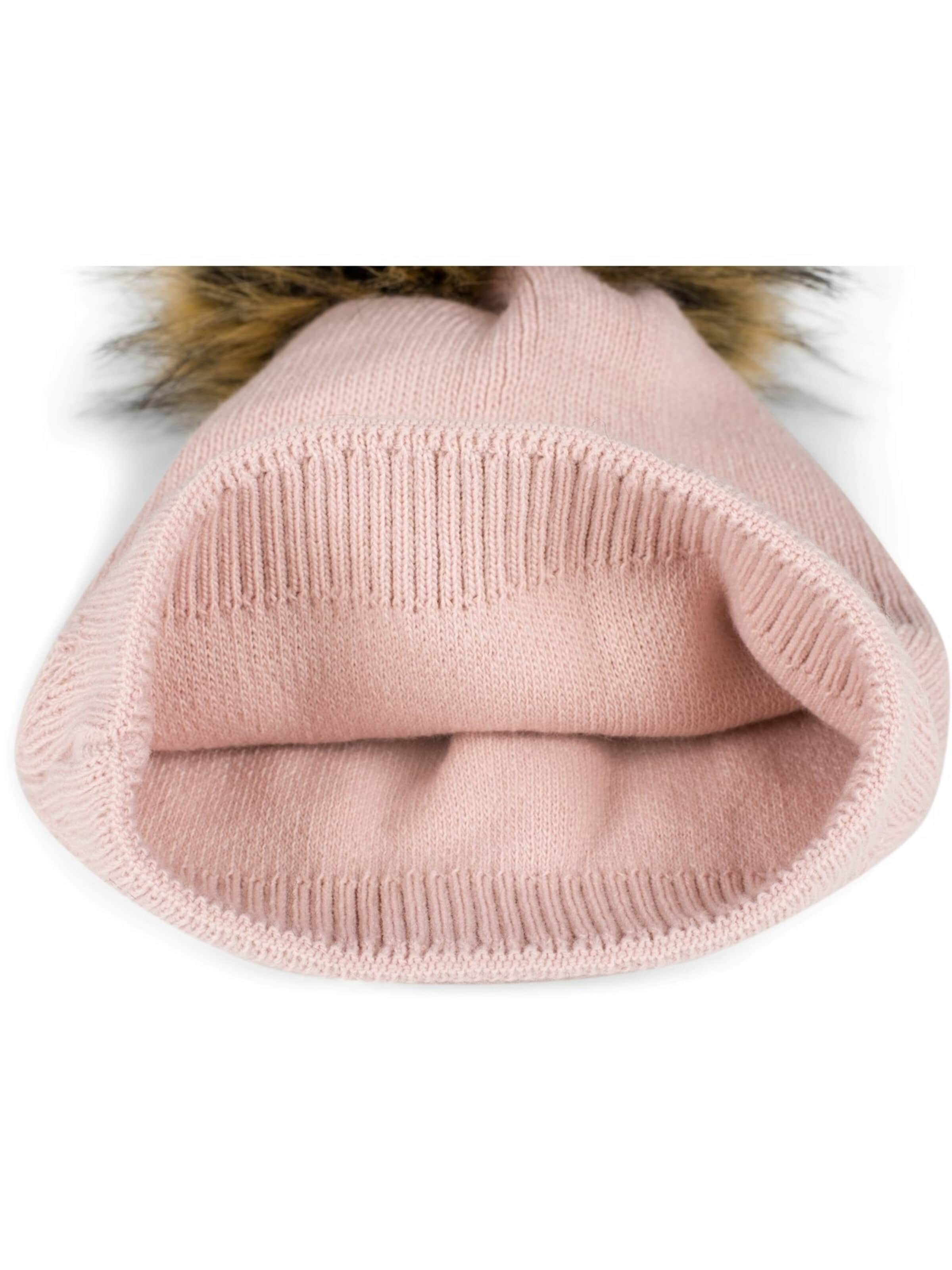styleBREAKER Mütze 'Strick Bommelmütze mit Zacken Muster'‌‌‌‌‌‌‌ in Pink