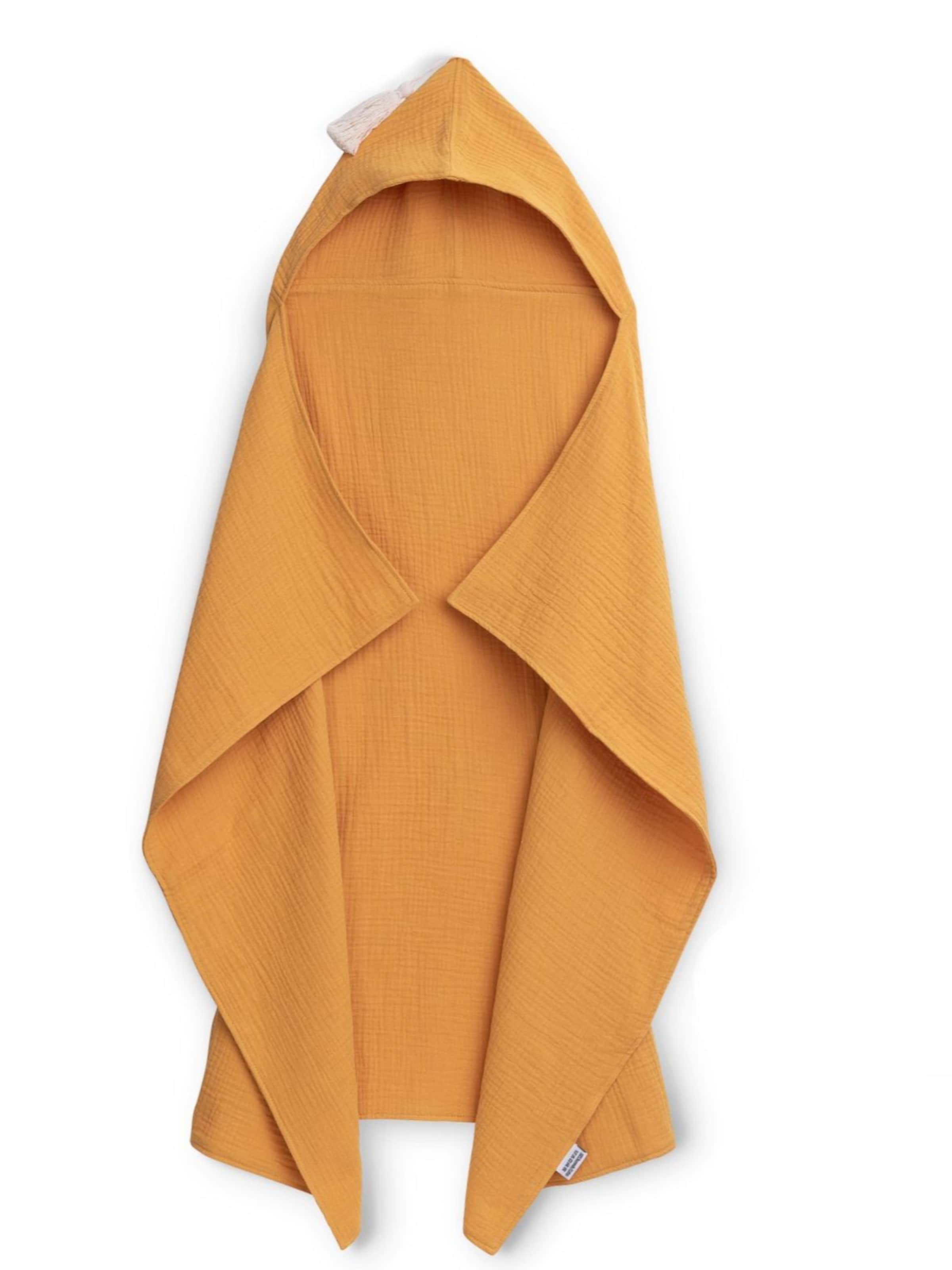 Räuberella Bathrobe 'Musselin Kapuzenhandtuch (75x100cm) Ocker' in Yellow: front
