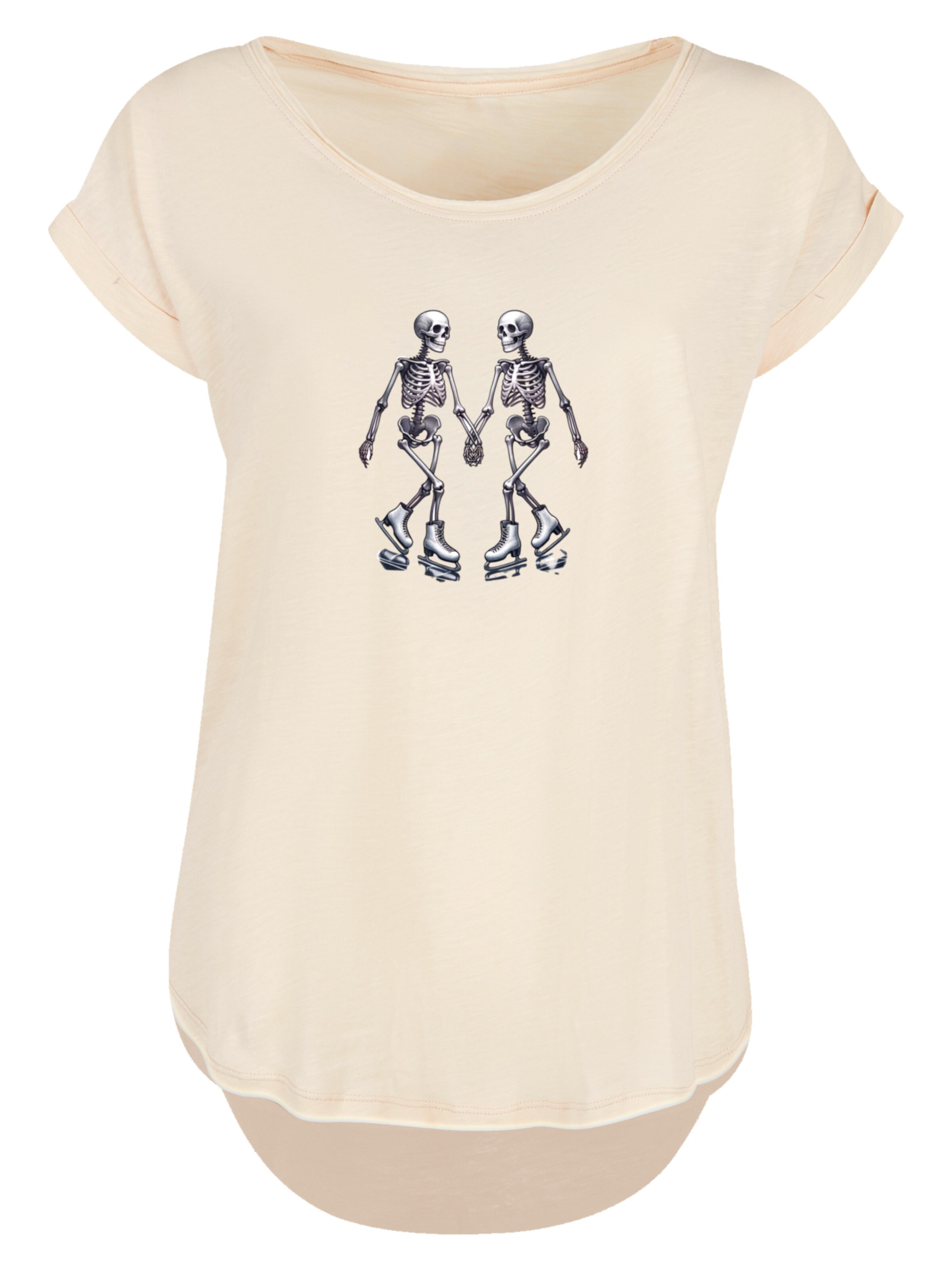 F4NT4STIC Shirt 'Skeleton Couple Ice Skating Valentine's Day Gift' in Beige: voorkant
