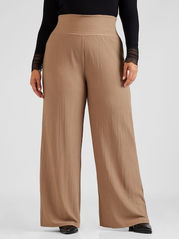 PIECES Curve Wide leg Pants 'JURLI' in Brown: front