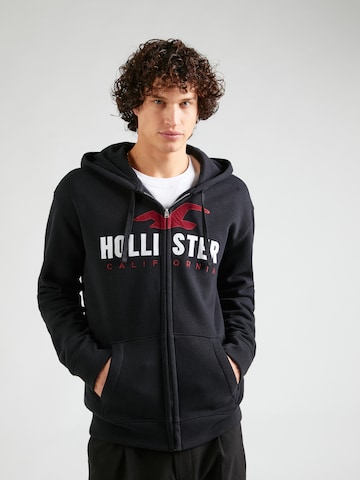 HOLLISTER Zip-Up Hoodie in Black: front