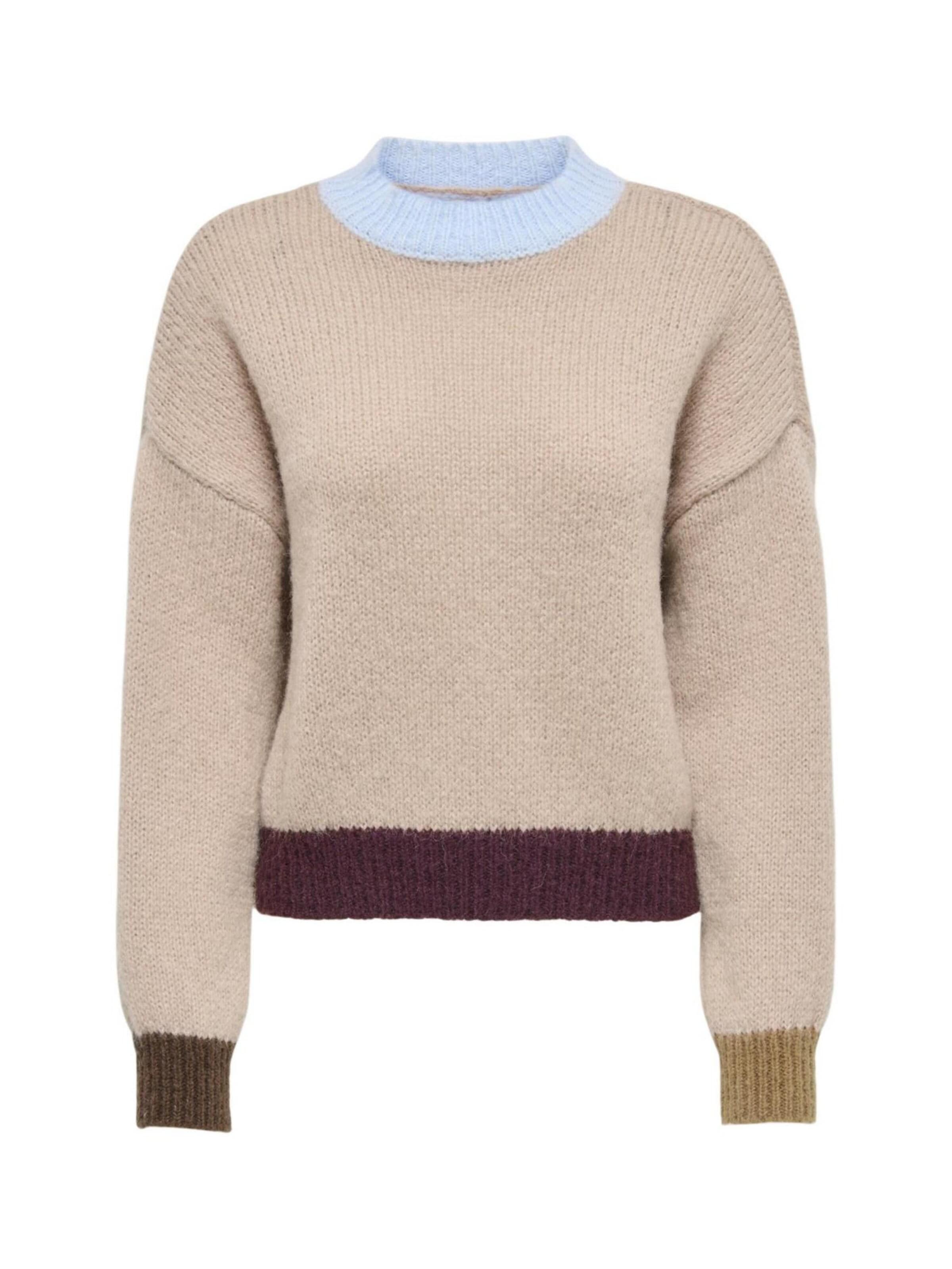 Pullover 'ONLOLINA LS CONTRAST HIGHNECK CC KNT 15375631' di ONLY in beige