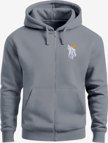Neverless Sweatjacke 'Polygon Wolf' in Grau: Vorderseite
