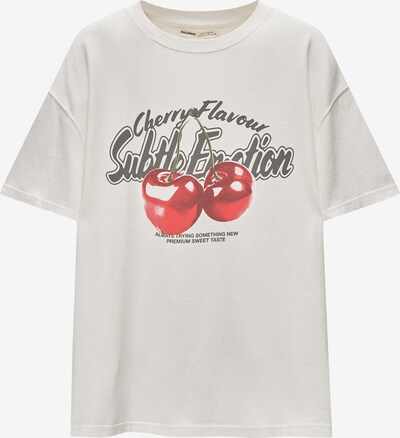 Pull&Bear T-shirt en anthracite / gris clair / rouge / blanc, Vue avec produit